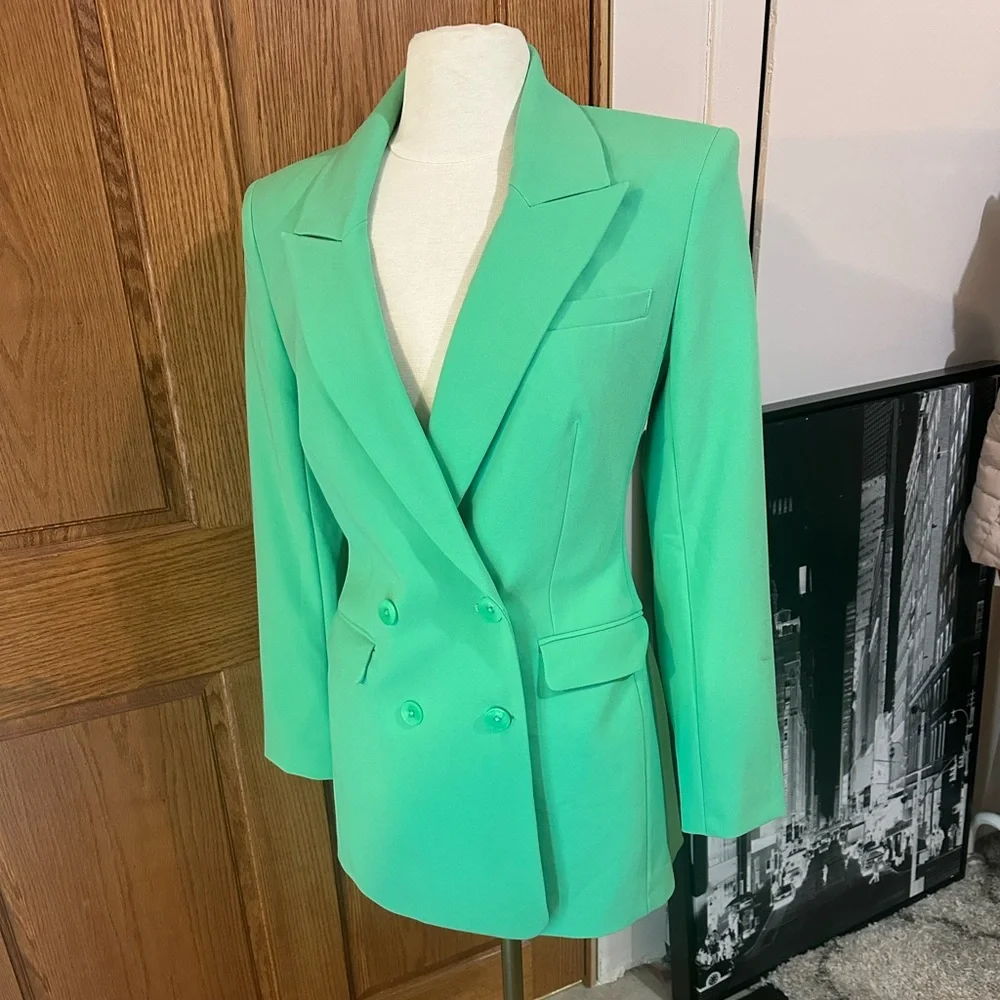 Express Mint Green Double-Breasted Blazer - Picture 4 of 10